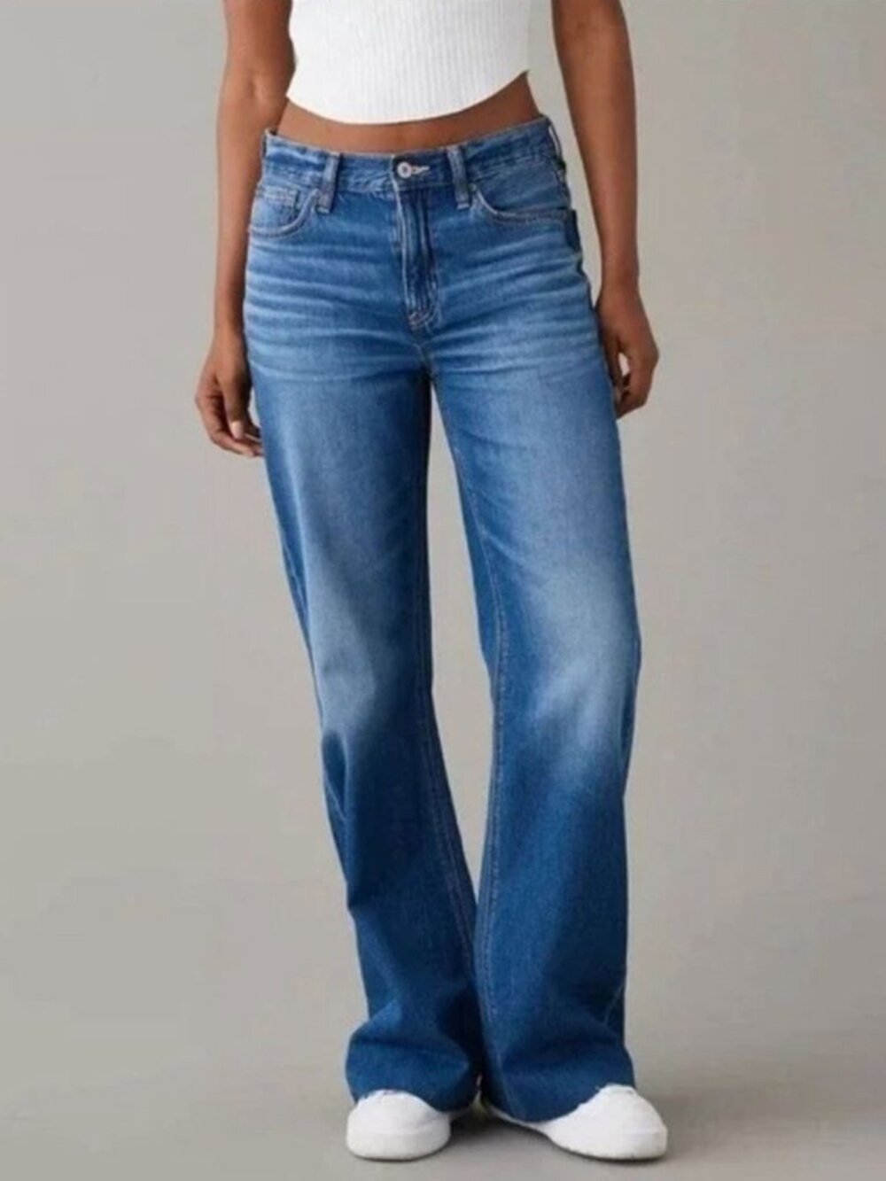 American Eagle Low Rise Baggy Flare Blue Denim Jeans size 8 short